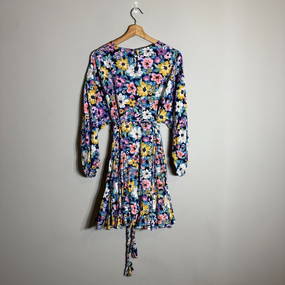 Storia Balloon Sleeve Floral Mini Swing Dress Women's Small Multicolor Belted - Picture 3 of 13